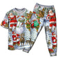 Happy Santa Snowman And Elf Short Sleeve Pajamas Set For Holiday Bedtime And Cozy Home Wear