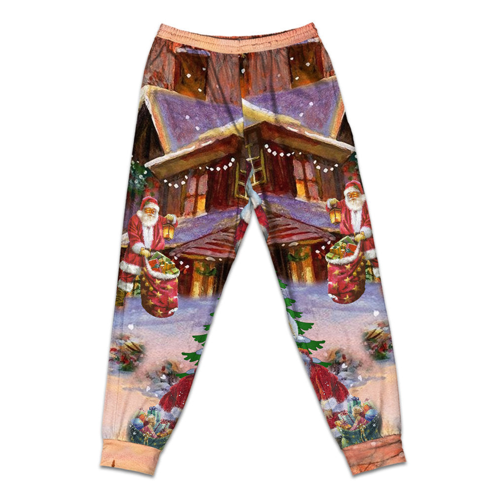Santa Christmas Gift Delivery Short Sleeve Pajamas Set For Holiday Bedtime And Cozy Home Wear