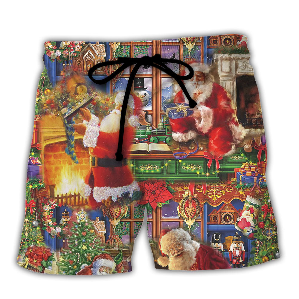 Classic Santa Christmas Beach Shorts For Summer Vacation And Coastal Travel
