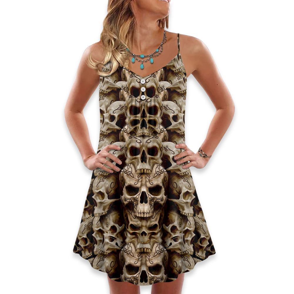 Skull Dark Inside Quote V-Neck Sleeveless Cami Dress For Gothic Events Vacations And Expressive Casual Outfits