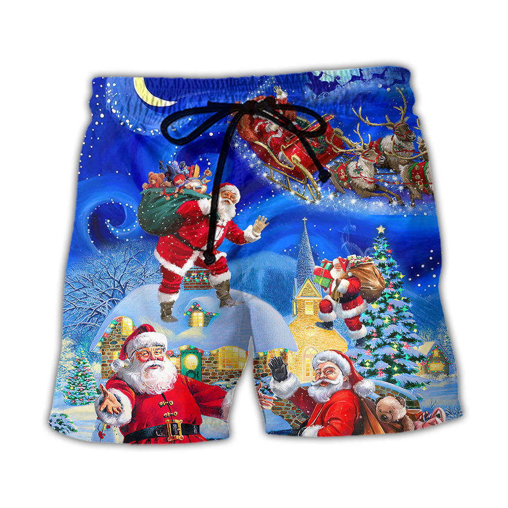 Christmas Santa Town Mystical Night Beach Shorts For Summer Vacation And Coastal Travel