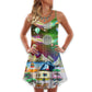 Camping Night Christmas Adventure V-Neck Sleeveless Cami Dress For Summer Events And Comfortable Everyday Style