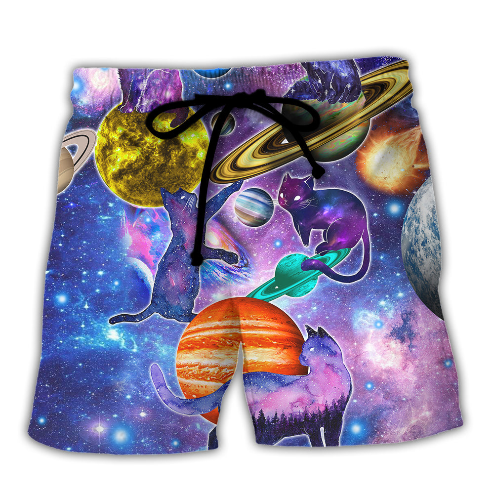 Galaxy Cat Beach Shorts For Poolside Relaxation And Comfortable Daily Use