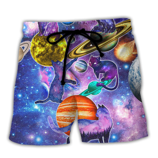 Galaxy Cat Beach Shorts For Poolside Relaxation And Comfortable Daily Use