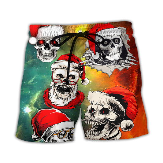 Christmas Galaxy Santa Skull Beach Shorts For Beach Days And Versatile Outdoor Wear