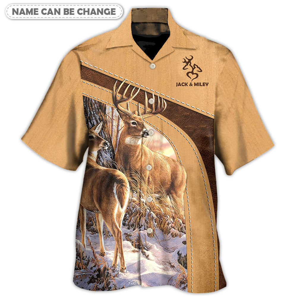 Rustic Old Buck Sweet Doe Personalized Hawaiian Shirt Artwork Detail For Resort Trips And Outdoor Activities