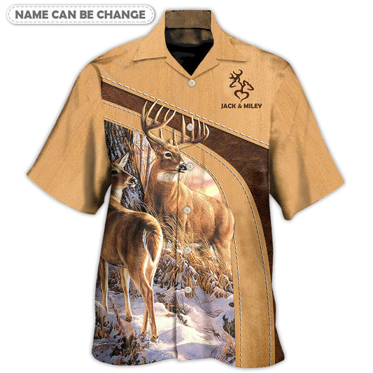 Rustic Old Buck Sweet Doe Personalized Hawaiian Shirt Artwork Detail For Resort Trips And Outdoor Activities