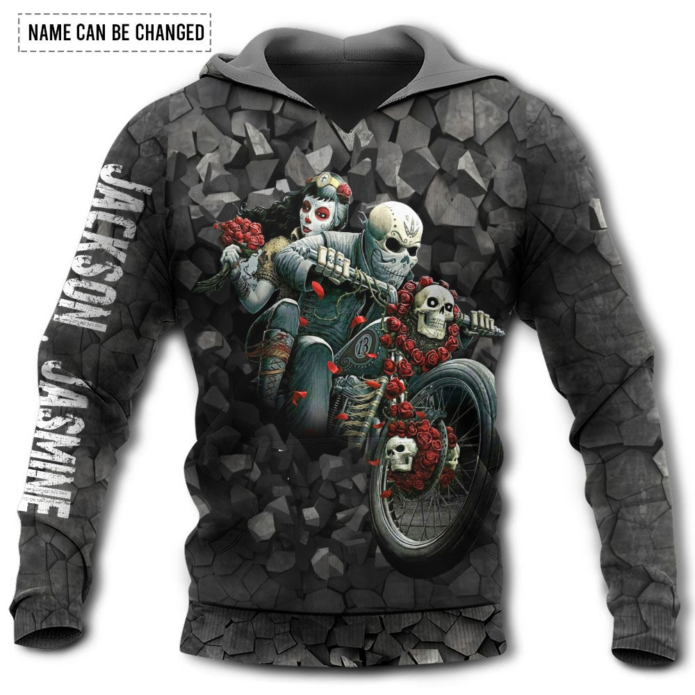 Motorcycle Couple Skull Wild Love Personalized Hoodie For Automotive Fans Seasonal Travel And Casual Streetwear