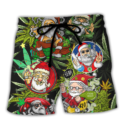 Christmas Hippie BBQ Smoking Santa Beach Shorts For Holiday Cruises And Weekend Casual Style