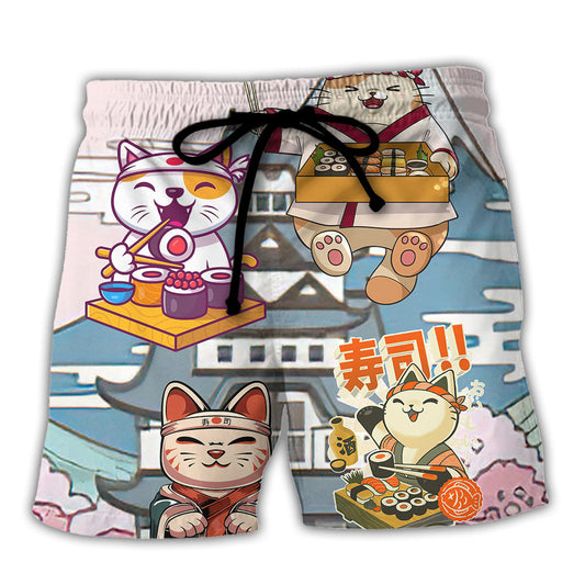 Cat Sushi Cute Food Art Beach Shorts For Weekend Getaways And Comfort