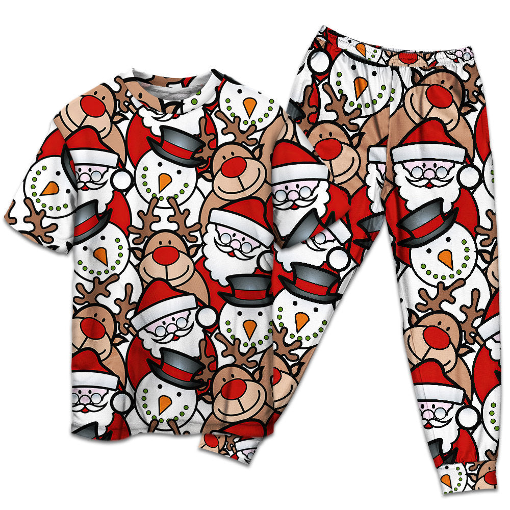 Cute Santa And Holiday Reindeer Short Sleeve Pajamas Set For Christmas Sleepwear And Family Lounging