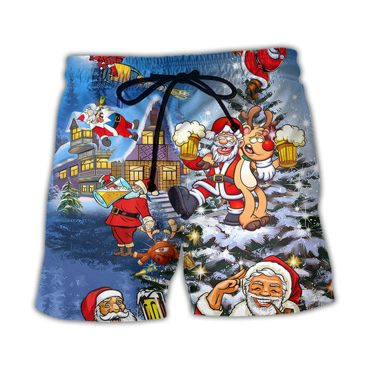 Christmas Santa Beer Beach Shorts For Casual Day Trips And Laid Back Styling