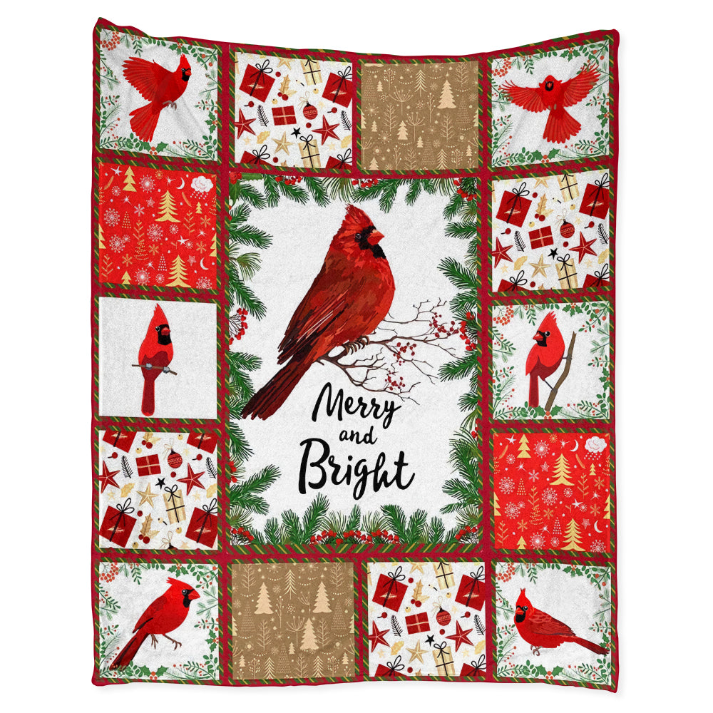 Cardinal Christmas Merry And Bright Flannel Blanket For Cozy Bedroom Sofa Decor