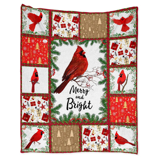Cardinal Christmas Merry And Bright Flannel Blanket For Cozy Bedroom Sofa Decor