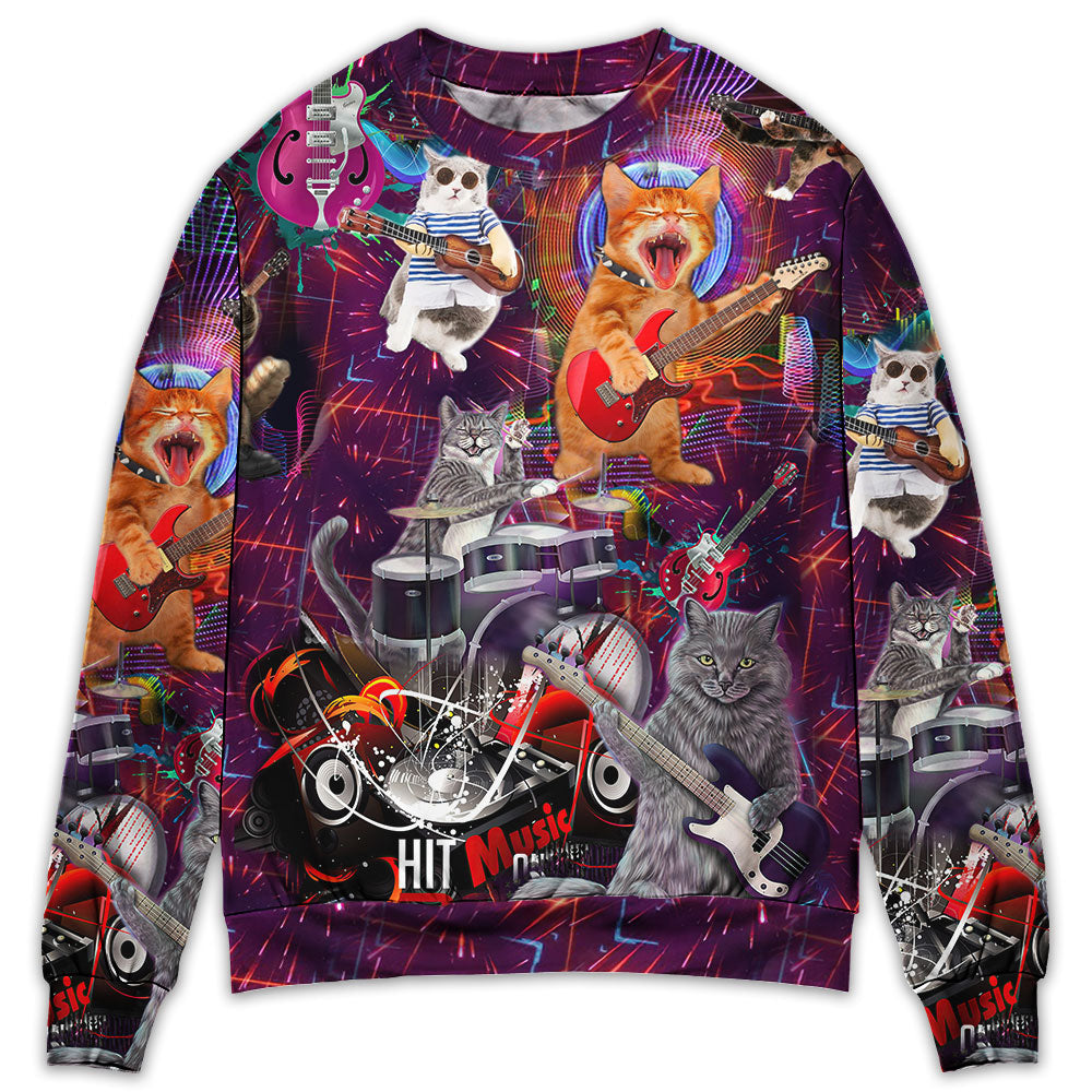 Funny Rocker Cat Sweater For Parties Casual Events And Comfortable Daily Wear