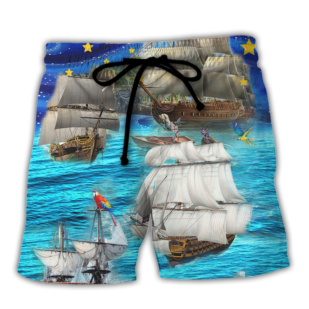 Sailing Ocean And Sky Christmas Theme Beach Shorts For Christmas Getaways