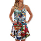 Christmas Santa Love Animals V-Neck Sleeveless Cami Dress For Festivals Travel And Relaxed Casual Summer Wear