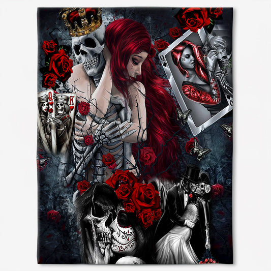Skull Love Is Life Rose Flannel Blanket For Cozy Bedroom Sofa Decor