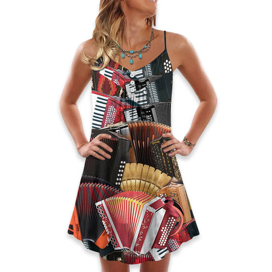 Accordion Gentleman Music Quote V-Neck Sleeveless Cami Dress For Festivals Travel And Relaxed Casual Summer Wear