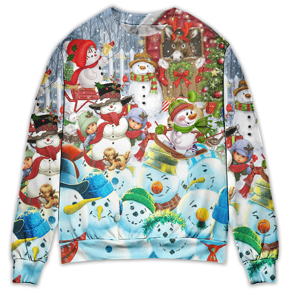 Snowman Happy Farm Holiday Christmas Sweater For Winter Celebrations Family Events And Relaxed Seasonal Styling