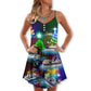 Pontoon Neon Tree Merry Christmas V-Neck Sleeveless Cami Dress For Festive Events And Casual Summer Styling