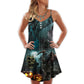 Halloween Ghost Dark Pumpkin Scary V-Neck Sleeveless Cami Dress For Summer Events And Comfortable Everyday Style