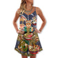 Cat Eating Ramen Lovely V-Neck Sleeveless Cami Dress For Summer Events And Comfortable Everyday Style