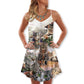 Tabby Cat Daily Portrait V-Neck Sleeveless Cami Dress For Summer Vacations Festivals And Casual Everyday Wear