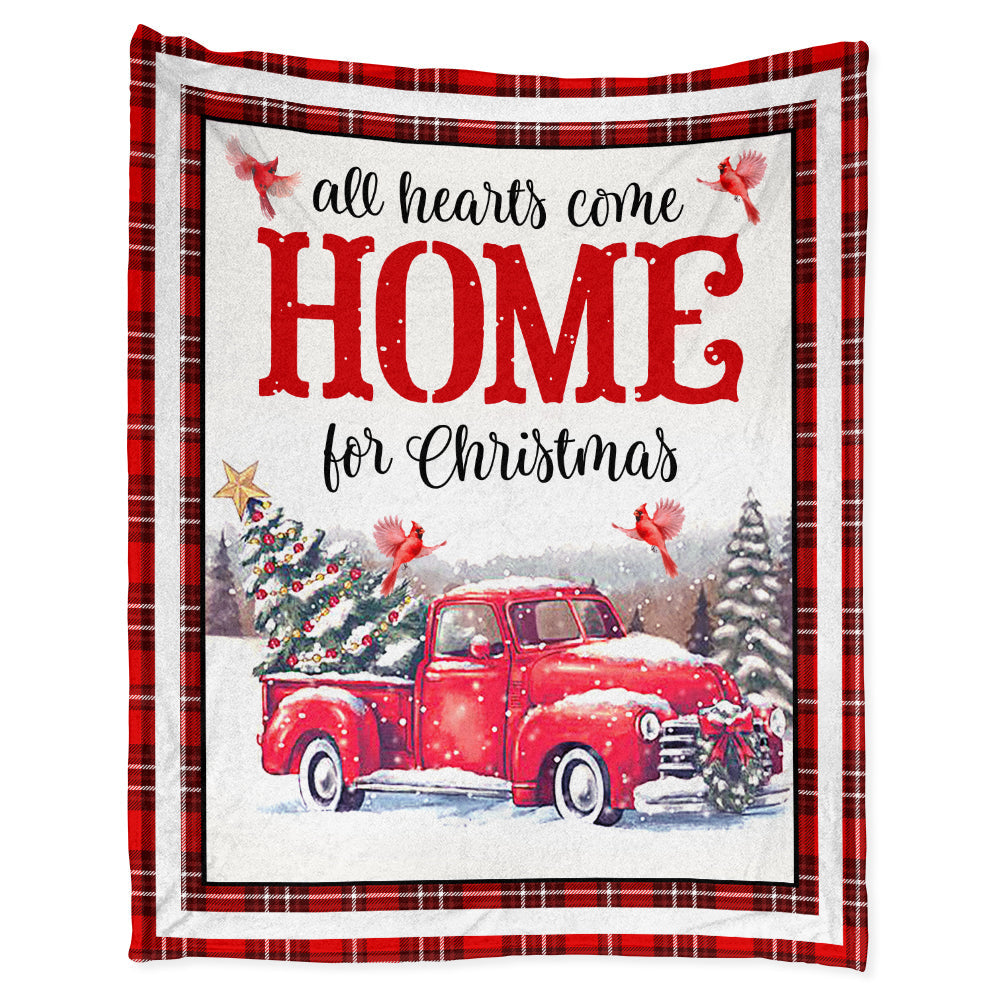 Cardinal Red Truck Christmas Flannel Blanket For Cozy Bedroom Sofa Decor