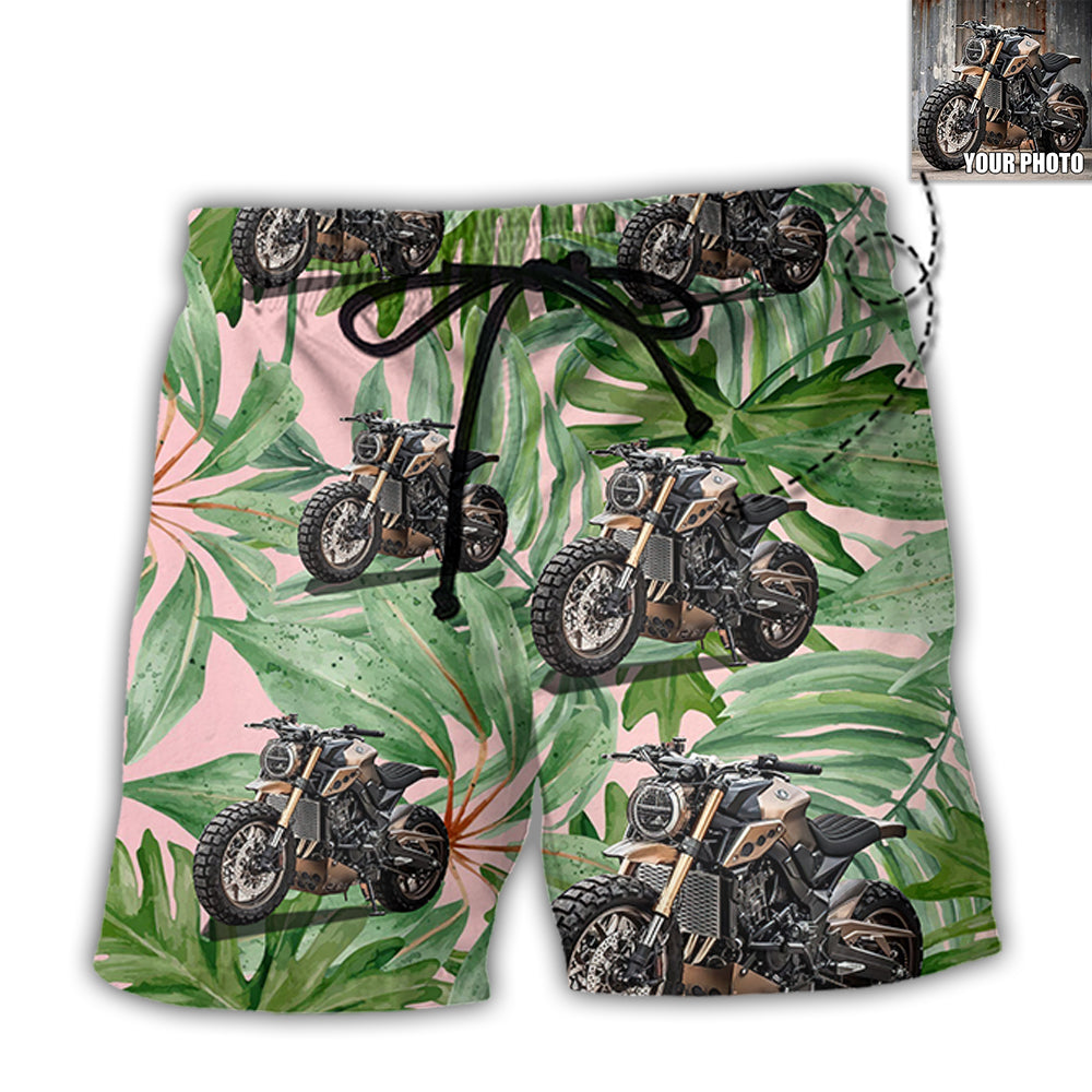 Motorcycle Sweet Cool Style Personalized Photo Beach Shorts Artwork Detail For Tropical Travel And Everyday Wear
