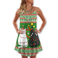 Christmas Meowy Cat Tree Fun V-Neck Sleeveless Cami Dress For Festive Events And Casual Summer Styling