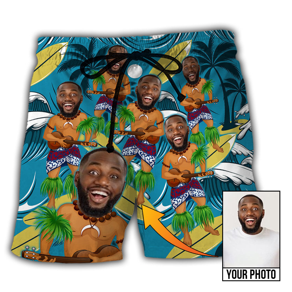 Funny Face Style Personalized Photo Beach Shorts Pattern View For Resort Days And Outdoor Activities
