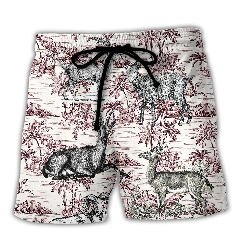 Goat Tropical Art Style Beach Shorts For Beach Days And Resort Travel