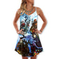 Christmas Stay Cool Santa Style V-Neck Sleeveless Cami Dress For Festive Events And Casual Summer Styling