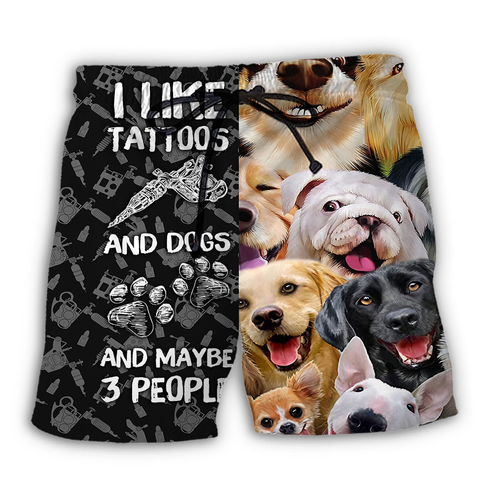 Tattoo And Dogs Lover Quote Beach Shorts Print Detail For Thoughtful Gift Giving
