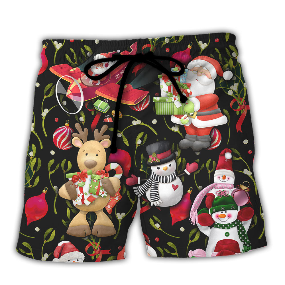 Christmas Santa Snowman Beach Shorts For Summer Vacations And Easy Warm Weather Wear