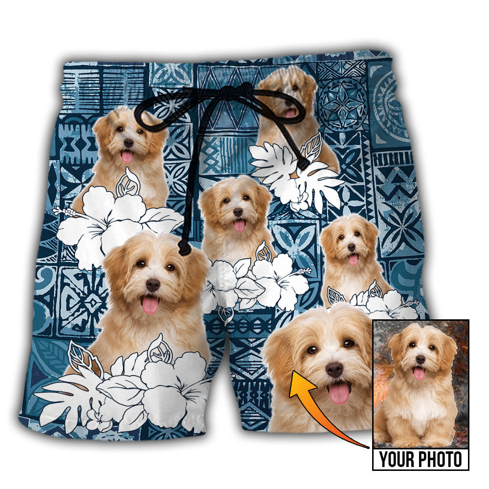 Dog Summer Aloha Tropical Personalized Photo Beach Shorts Artwork Detail For Comfortable Everyday Summer Wear
