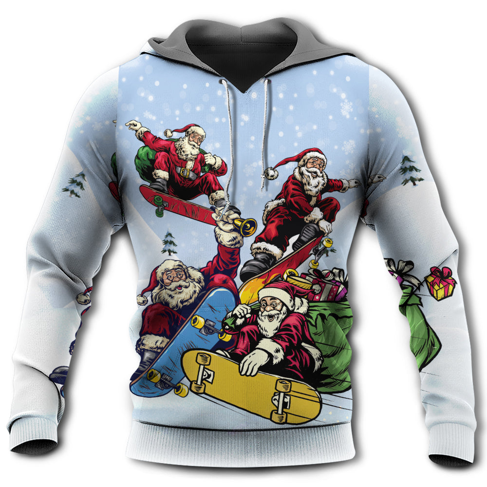 Christmas Santa Skateboard Snow Day Hoodie For Holiday Vacations Winter Events And Everyday Comfort