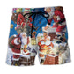 Santa Journey Christmas Adventure Beach Shorts Artwork Detail For Casual Warm Weather Outfits