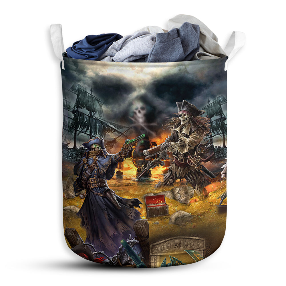 Small Size Skull Hunting Treasure Journey Laundry Basket For Bathroom Bedroom Storage