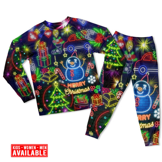 Bright Neon Christmas Lights Long Sleeve Pajamas Set For Christmas Mornings And Relaxed Lounging