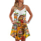 Christmas Nordic Symbol Party Fun V-Neck Sleeveless Cami Dress For Festive Events And Casual Summer Styling