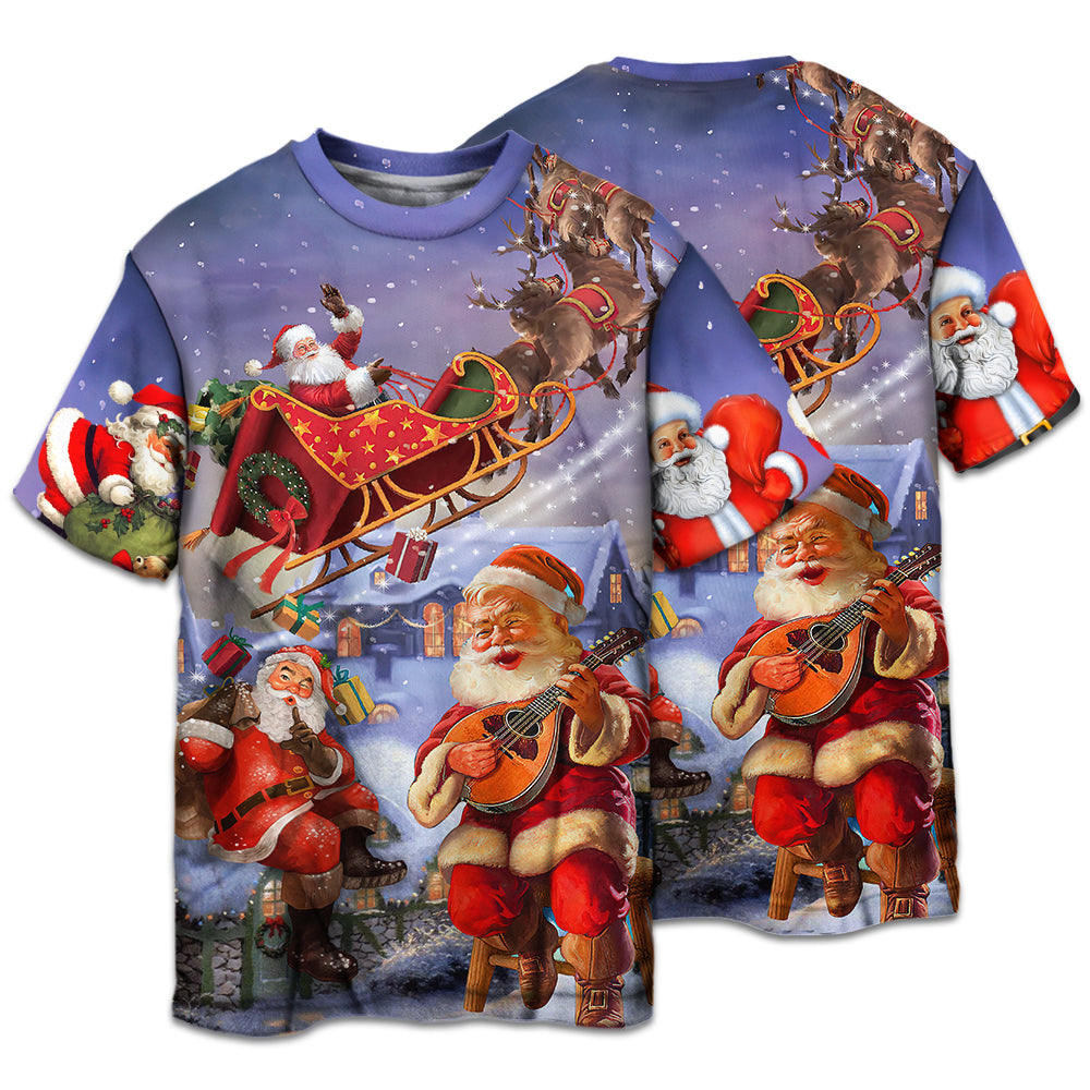 Playful Santa Christmas Short Sleeve Pajamas Set For Holiday Travel And Comfortable Home Wear