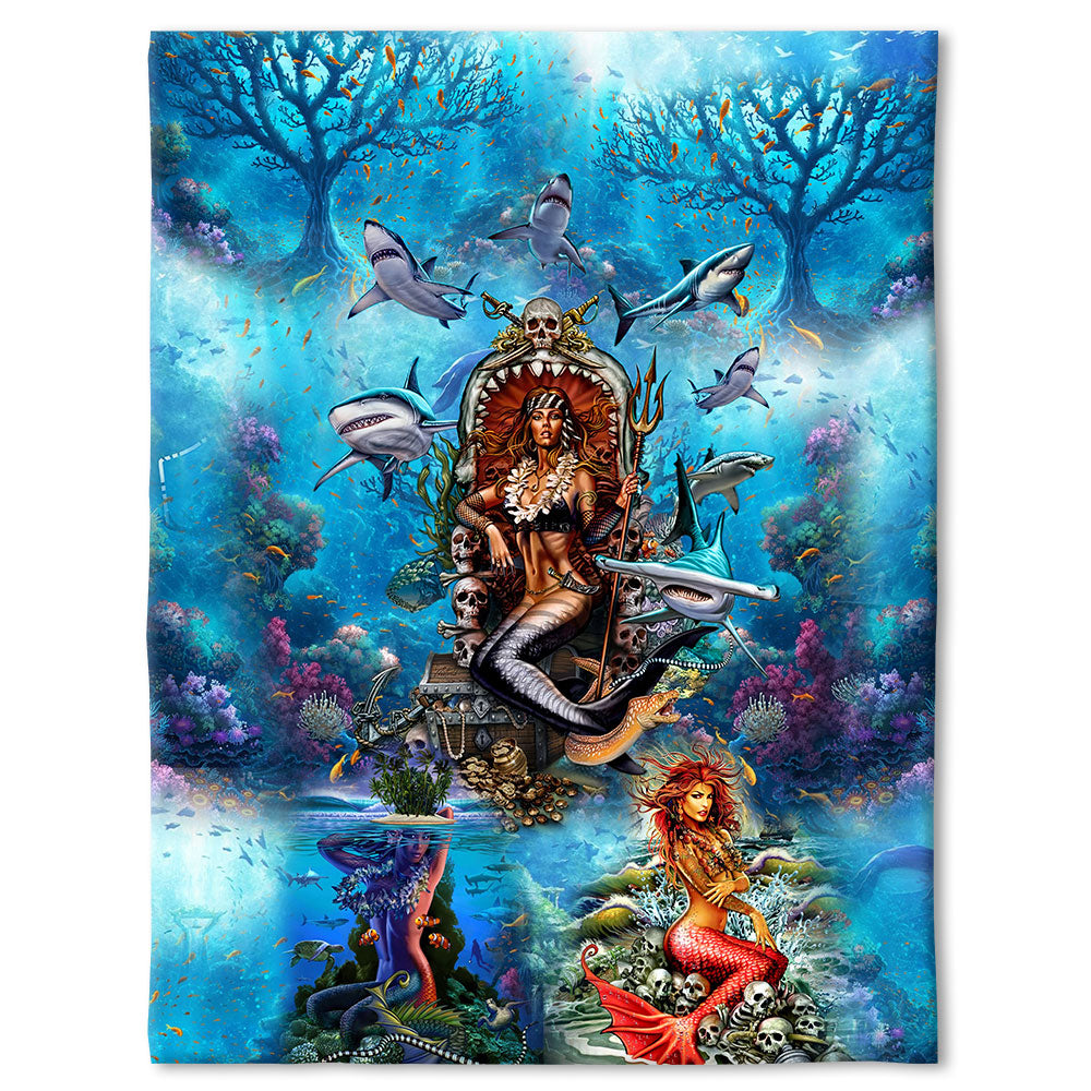 Mermaid Beautiful And Skull Flannel Blanket For Cozy Bedroom Sofa Decor