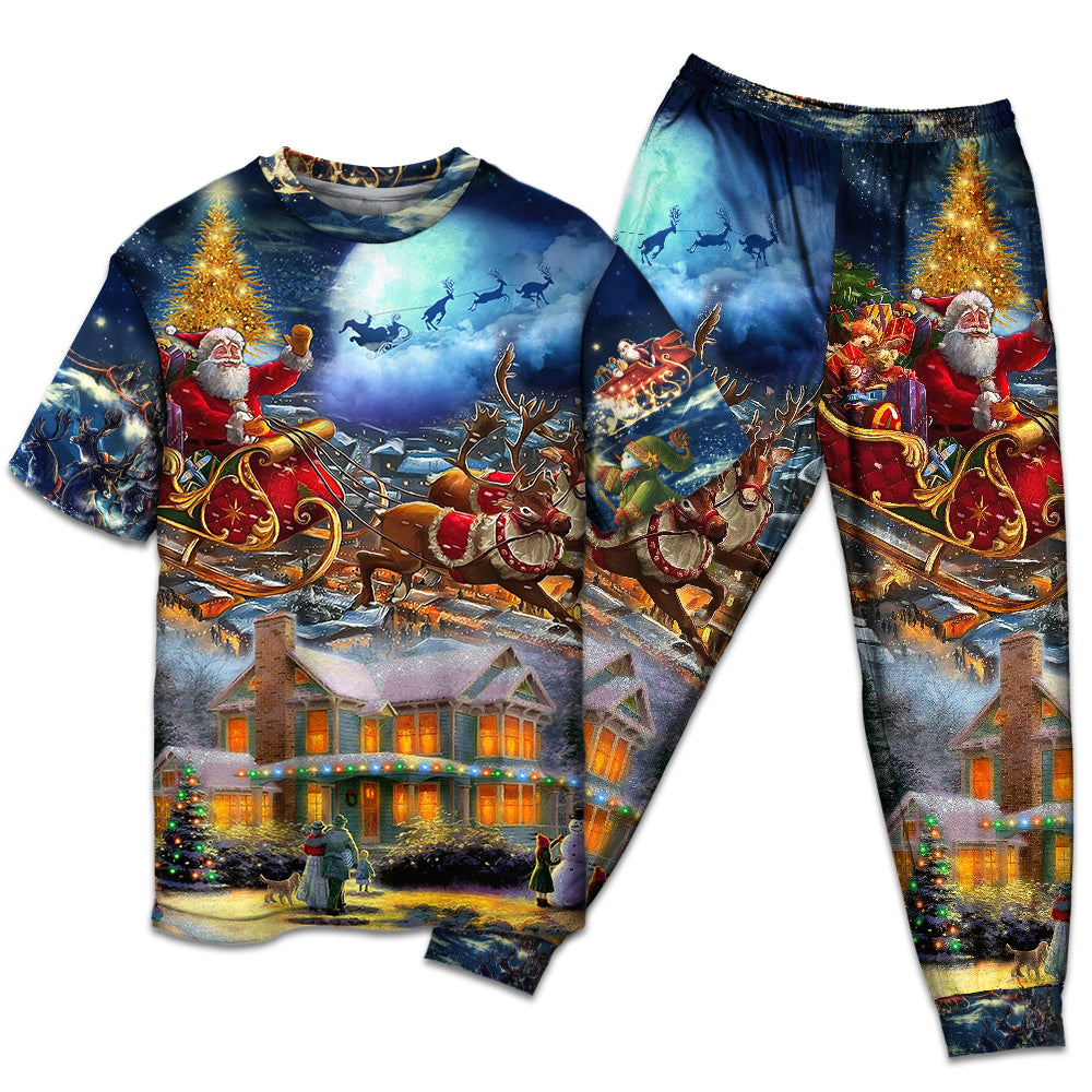 Santa Snowman Family Holiday Short Sleeve Pajamas Set For Christmas Mornings And Relaxed Lounging
