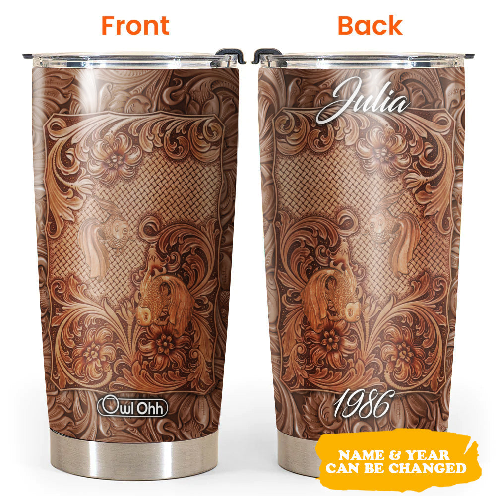 Fish Wooden Fish And Floral Personalized 20 Oz Tumbler For Coffee Travel And Daily Drinks