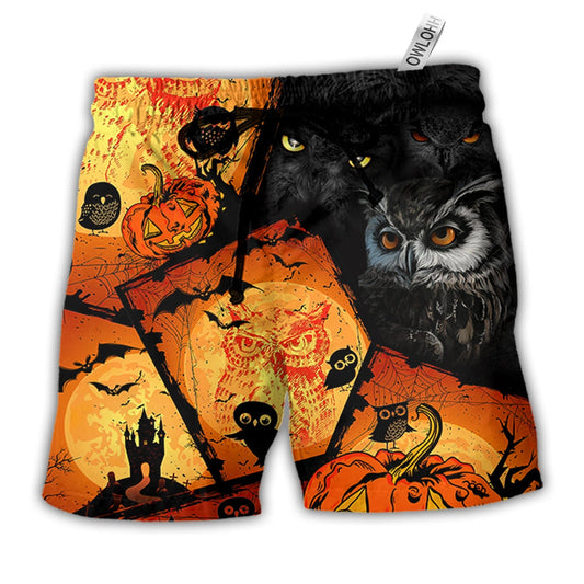 Halloween Owl Pumpkin Scary Hawaiian Print Beach Shorts For Distinctive Warm Weather Style