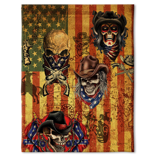 Skull Cowboy America Retro Flannel Blanket For Cozy Bedroom Sofa Decor
