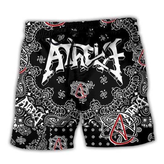 Black White Paisley Secular Beach Shorts For Beach Days And Relaxed Casual Wear