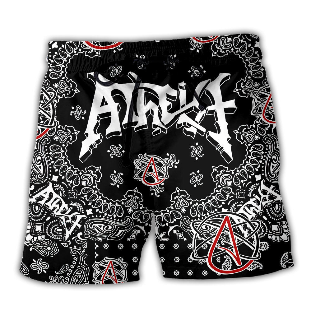 Atheist Black White Paisley Beach Shorts Print Detail For Thoughtful Gift Giving